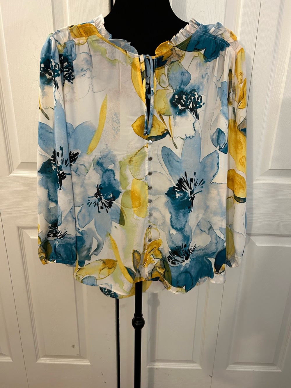 DKNY Water color logo button chiffon Top